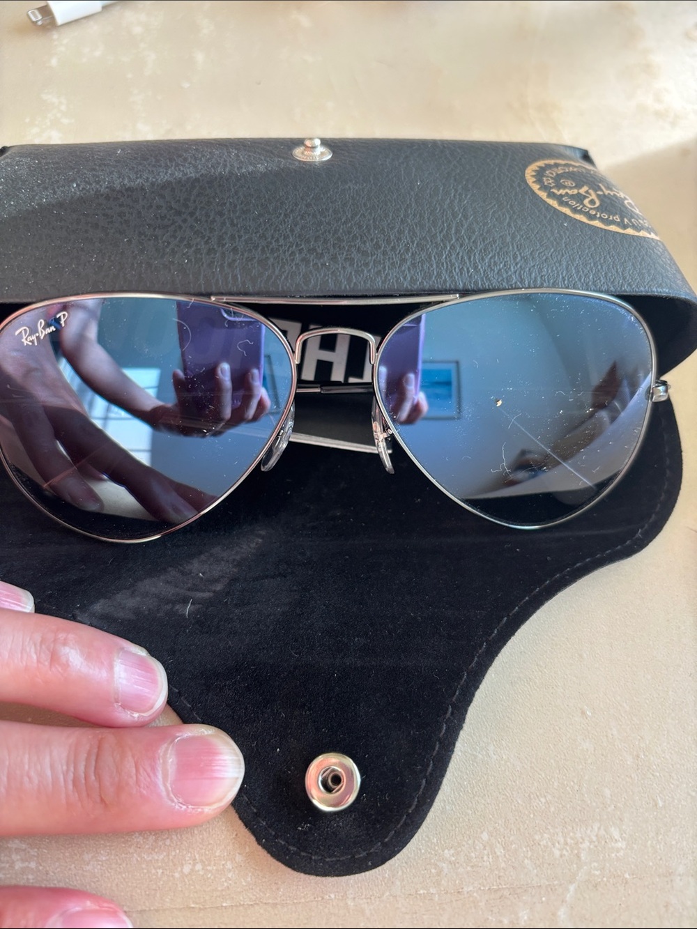Ray-Ban Silver Frame Aviator Sunglasses with Blue Lenses